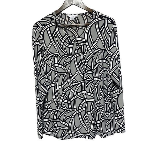 Liz Claiborne Tops - Liz Claiborne Top Womens 1X Black Geometric Long Sleeve Stretch Pullover Blouse‎